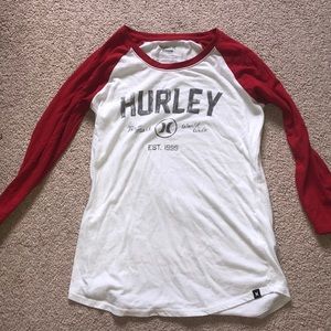 red and white hurley shirt